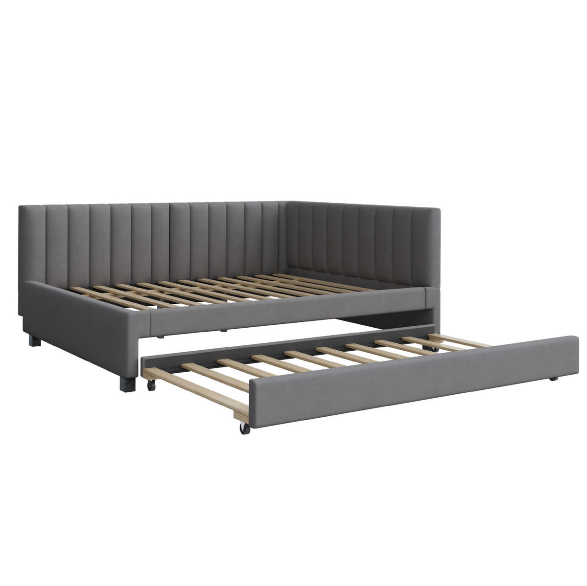 BETT 140/200 cm mit Ausziehbett inkl. Lattenrost in Grau - Grau, Leder (140/200cm) - BEAOK