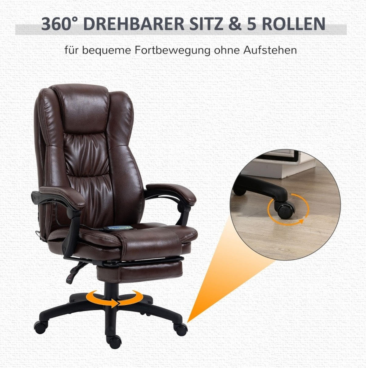 CHEFSESSEL 68,5/113-121/68,5 cm Braun aus Kunstleder mit Massagefunktion - Braun, Kunststoff (68.5/121/68.5cm) - OKMYHOME