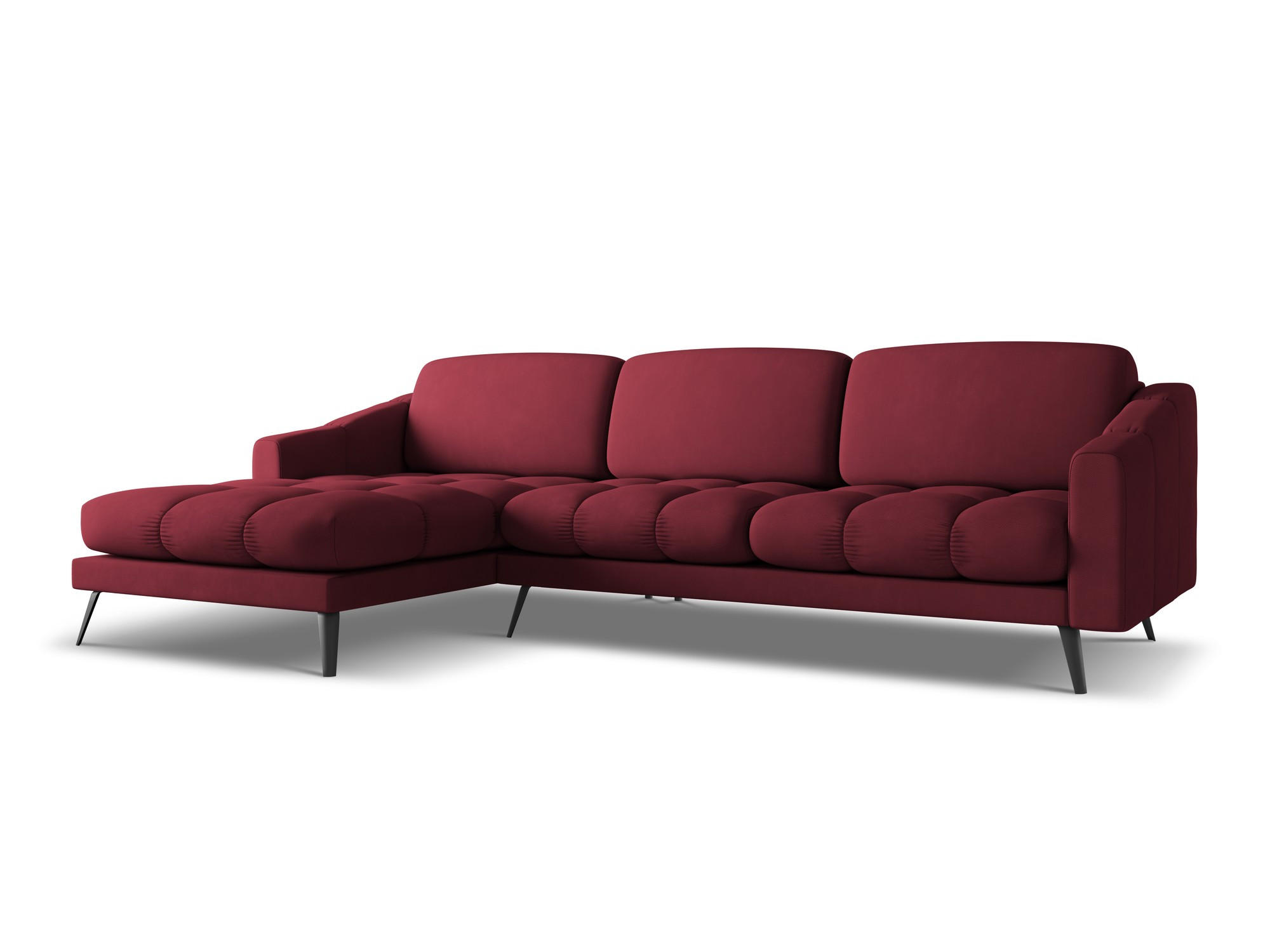 ECKSOFA Links Chenille Stoff Rot - Rot/Weinrot, Textil/Metall (160/264cm) - Makamii