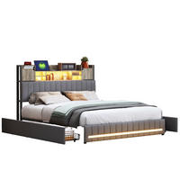 STAURAUMBETT 140/200 cm aus Leinen, mit 4 Schubladen, LED, Grey - Grau, Holzwerkstoff (140/200cm) - Brevoria