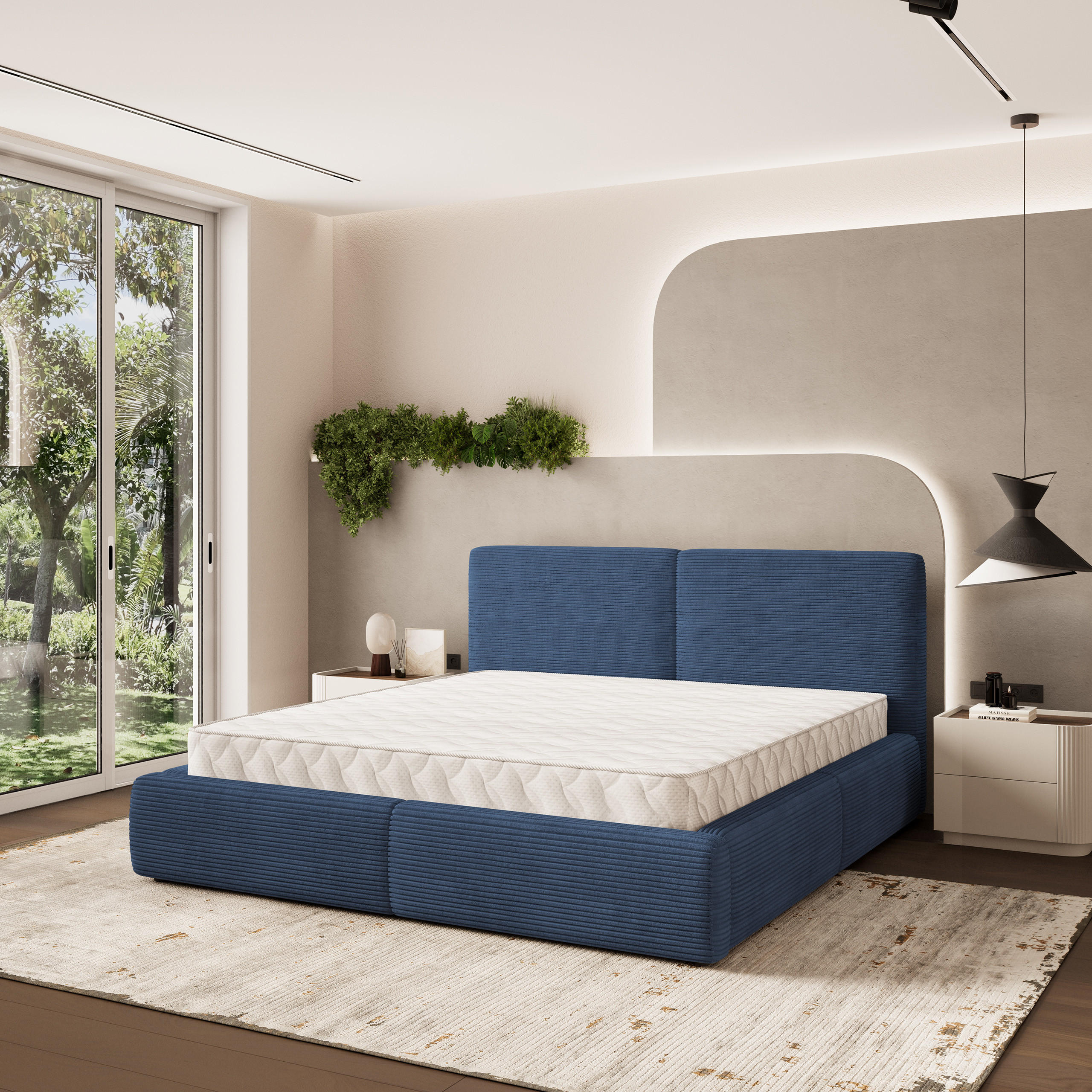 POLSTERBETT FELURO 140x200 cm mit Bettkästen - Blau - Blau, Holz (140/200cm) - MASSENO