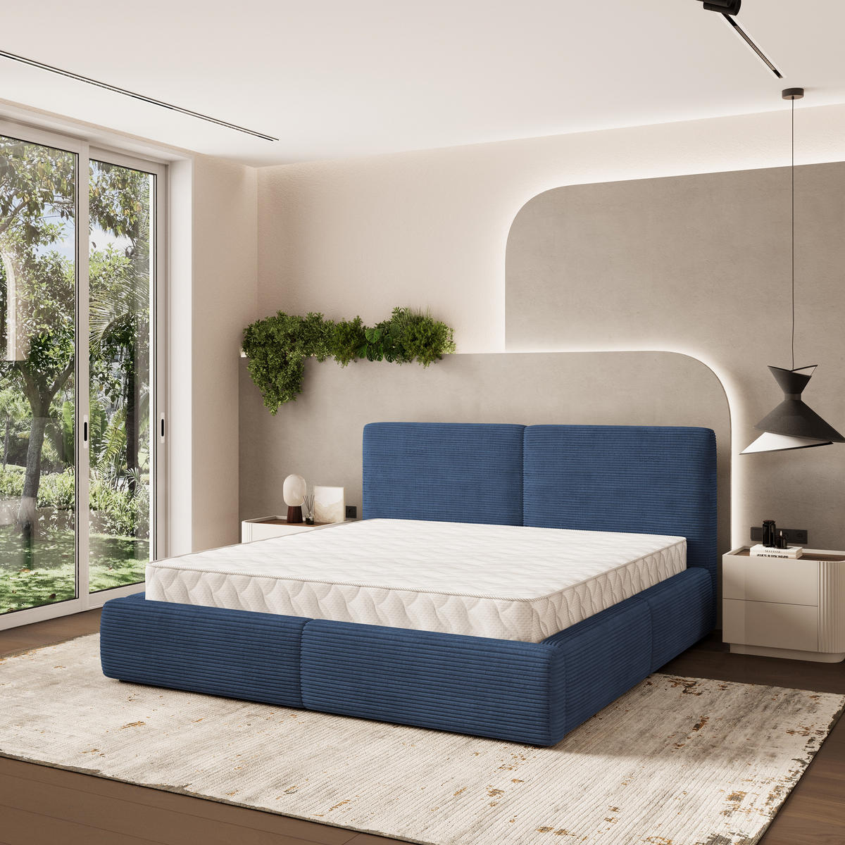 POLSTERBETT FELURO 180x200 cm mit Bettkästen - Blau - Blau, Holz (180/200cm) - MASSENO