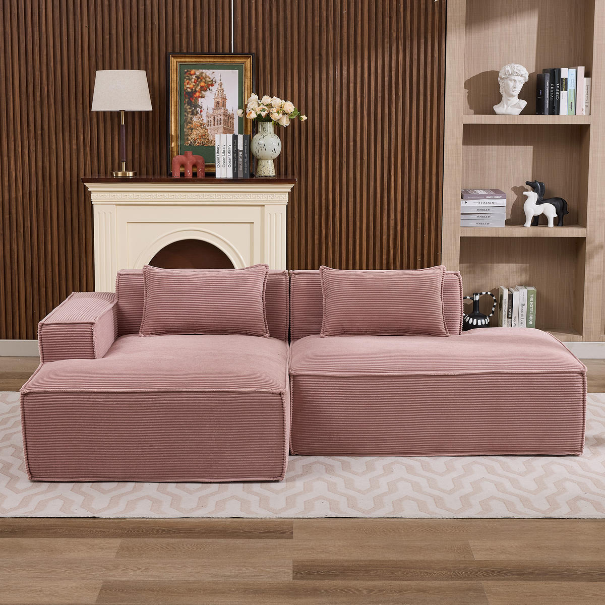 3-SITZER ECKSOFA Polyester Rosa mit 2 Kissen - Rosa, Textil (235/129cm) - WISHDOR