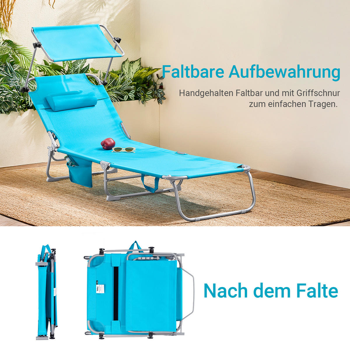 SONNENLIEGE 2er Set Blau - Blau, Textil/Metall (195/90/63cm) - SoBuy