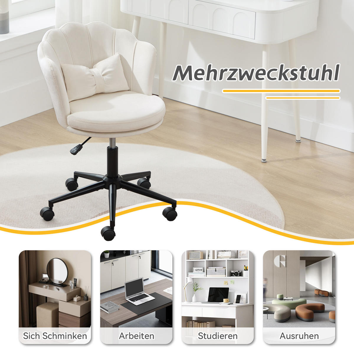 DREHSTUHL Höhenverstellbar, Samt, Beige - Ecru, Textil (62/73/55cm) - Kaket