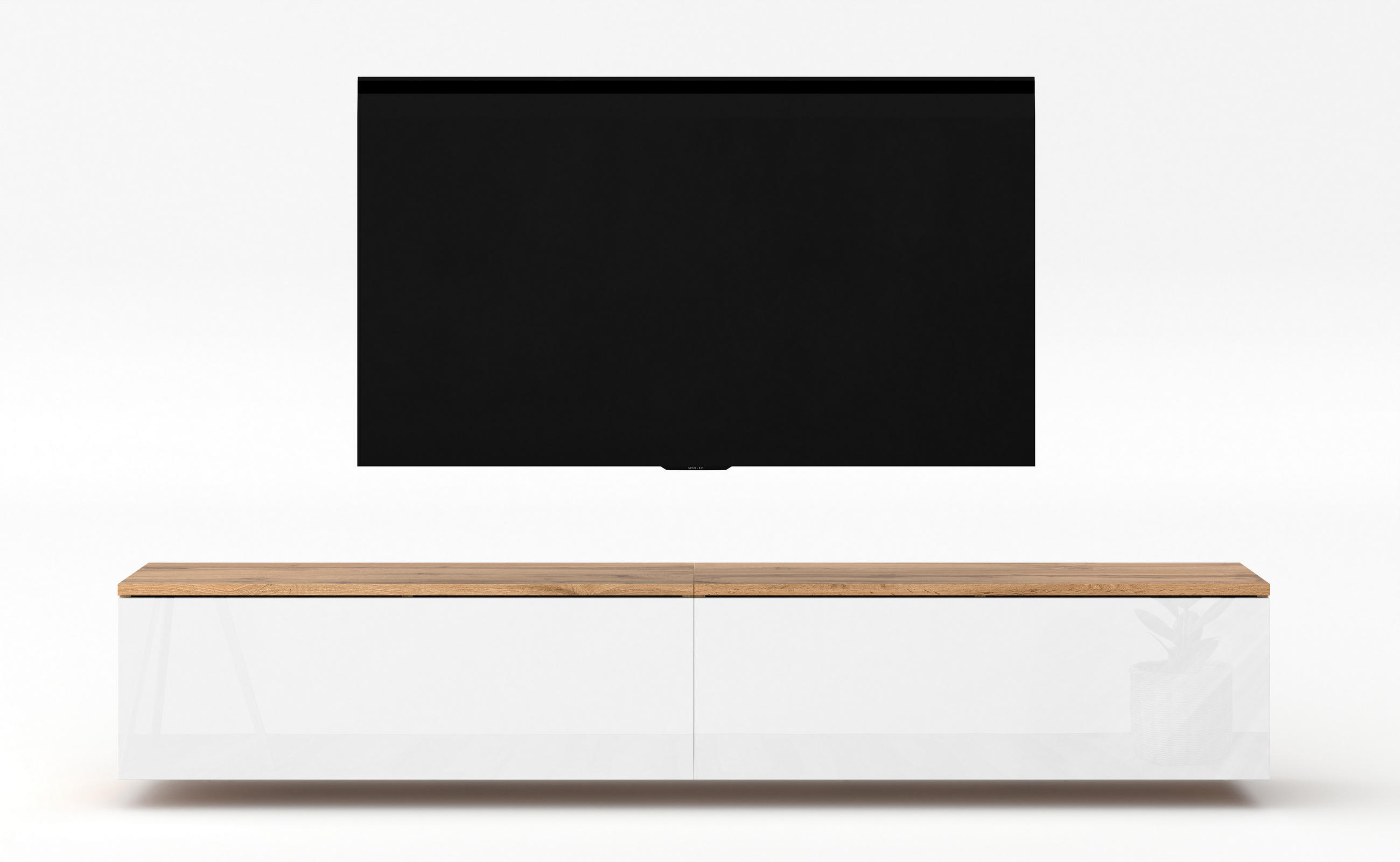 LOWBOARD Loriano 2x100 Eiche Wotan, Weiß Hochglanz 200/34/32 cm – TV Bank - Braun/Weiß, Holzwerkstoff/Kunststoff (200/34/32cm) - AX Living