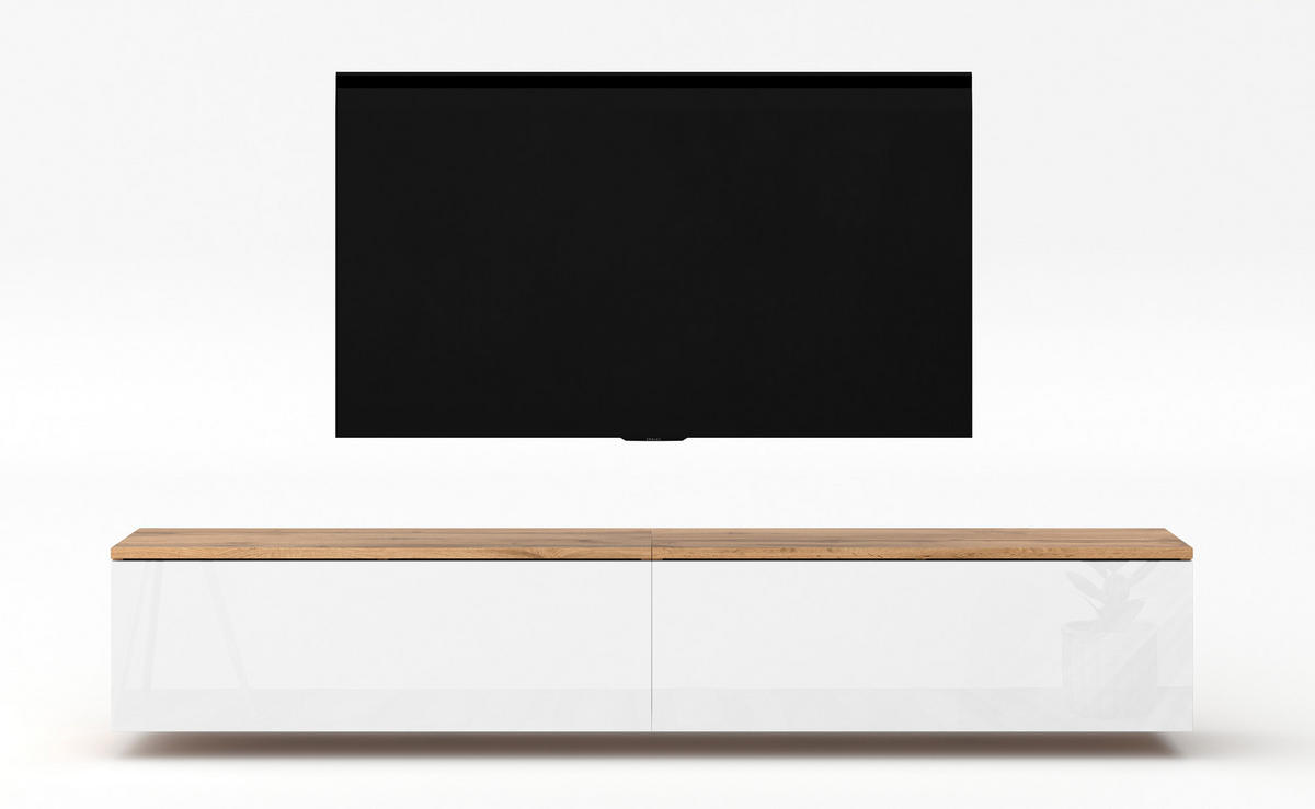 LOWBOARD Loriano 2x100 Eiche Wotan, Weiß Hochglanz 200/34/32 cm – TV Bank - Braun/Weiß, Holzwerkstoff/Kunststoff (200/34/32cm) - AX Living