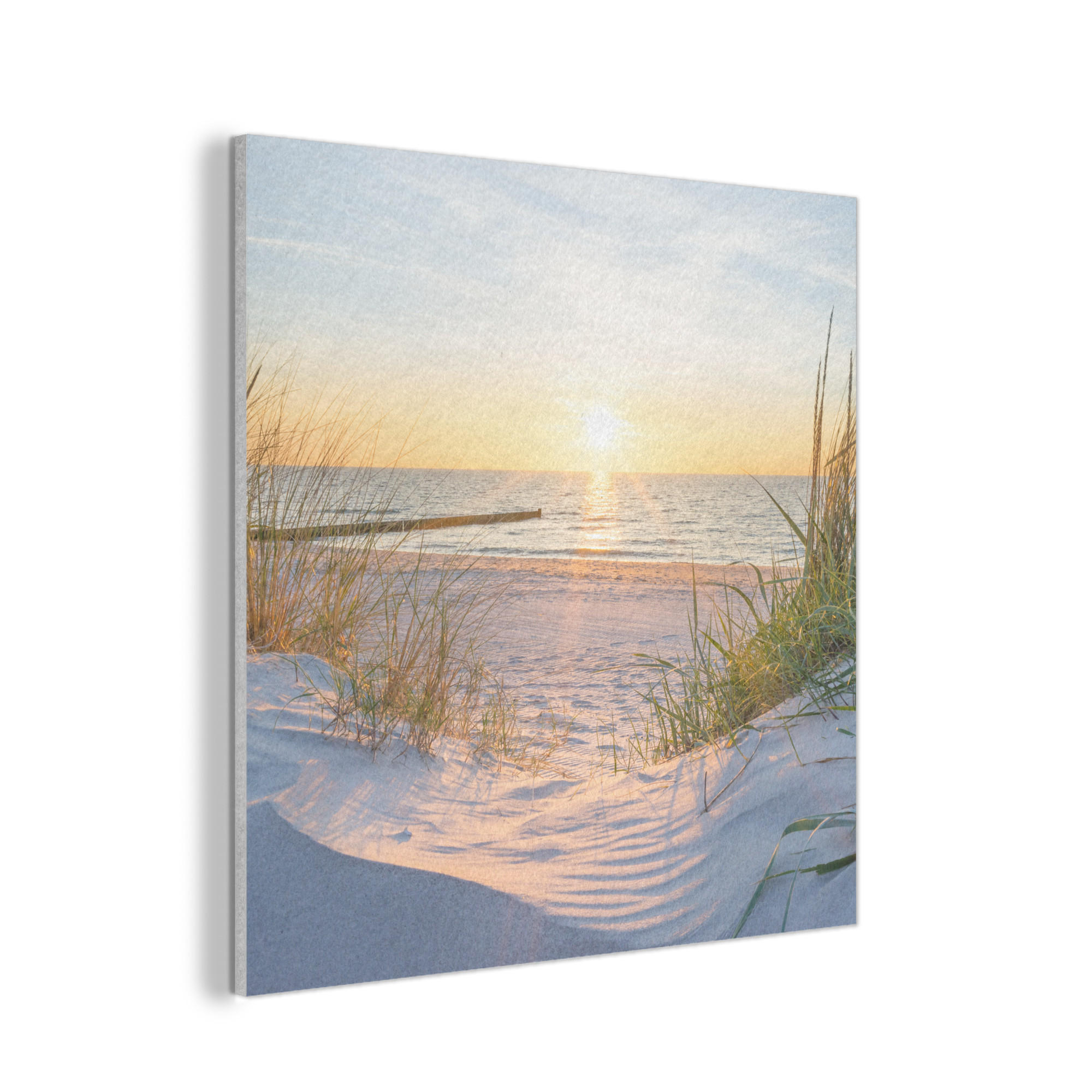 AKUSTIKPANEEL Strand - Sonne - Düne - Gras - Sand - Horizont 90x90 cm - Hellblau, Textil (90/0.9/90cm) - MuchoWow