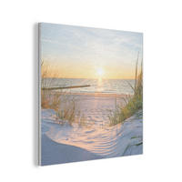 AKUSTIKPANEEL Strand - Sonne - Düne - Gras - Sand - Horizont 90x90 cm - Hellblau, Textil (90/0.9/90cm) - MuchoWow