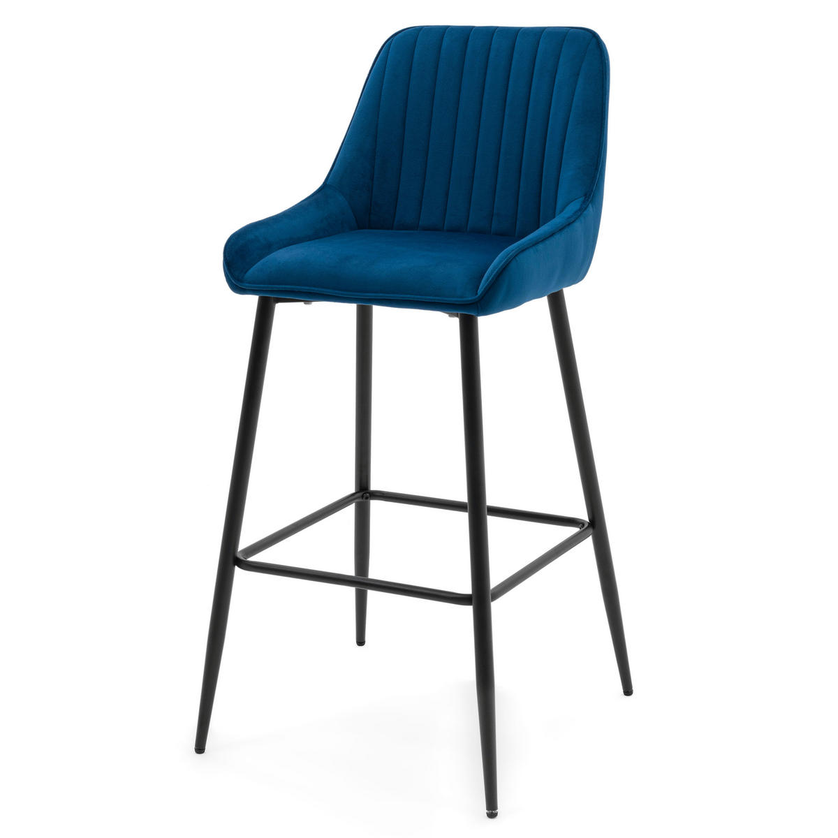 BARHOCKER PASSO gepolstert mit Steppung - dunkelblau - Samt Velours - Schwarz/Dunkelblau, Metall (50/95/55cm) - NEW HOME