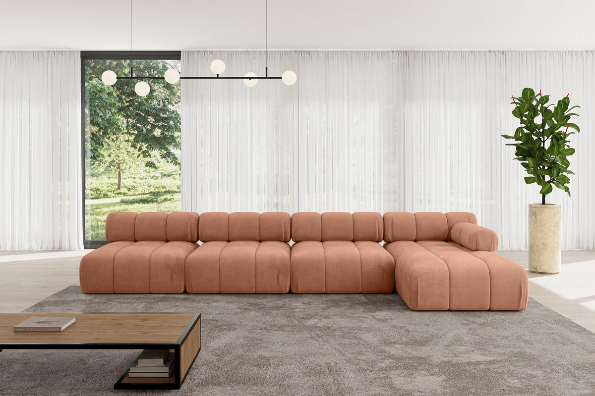 ECKSOFA modulares Sofa Razon-L3 - 380x160x70 cm Apricot Velours - Koralle, Holzwerkstoff/Textil (380/160cm) - ALTDECOR