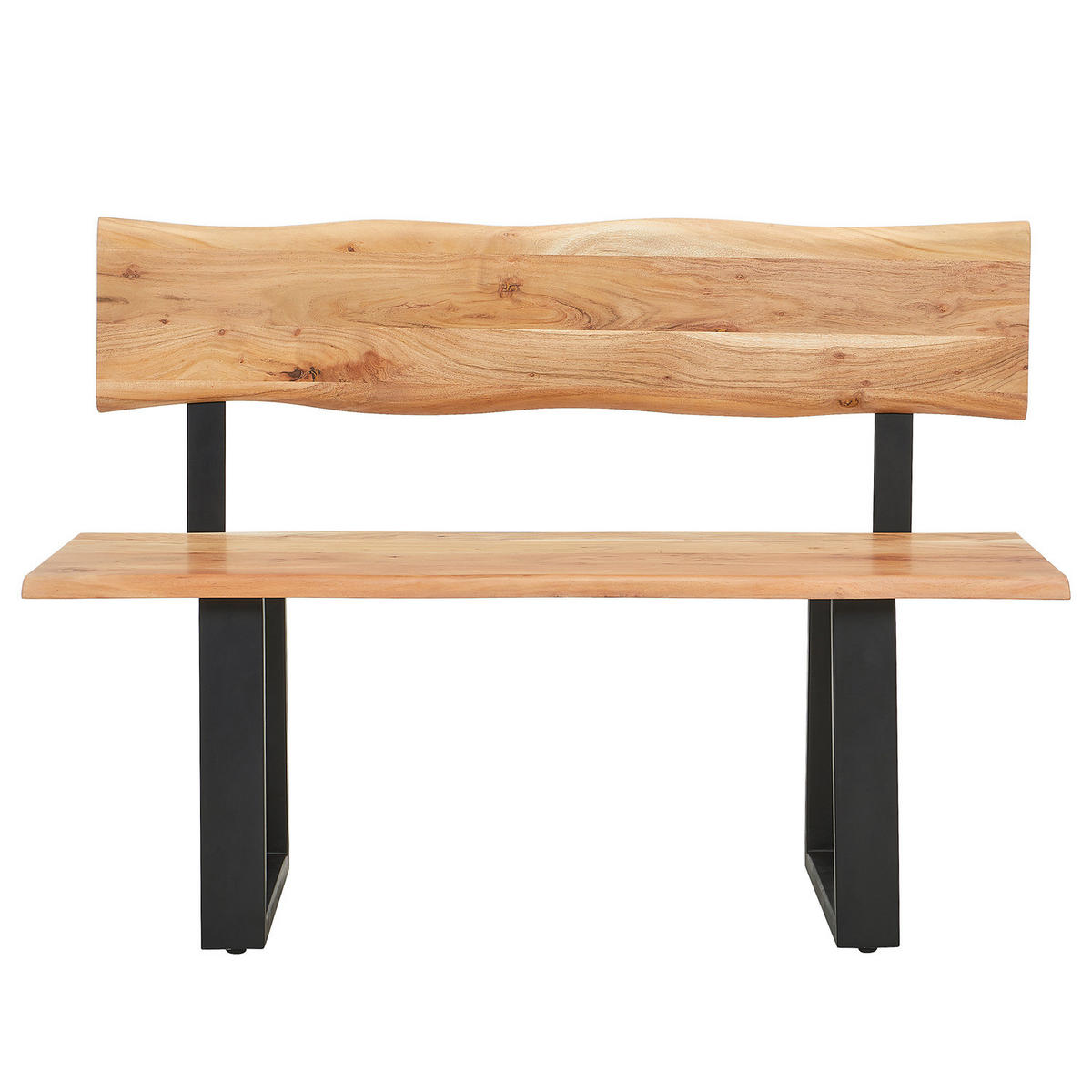 SITZBANK - Akazie massiv / Eisen - Schwarz/Braun, Holz/Metall (200/85/50cm) - home24