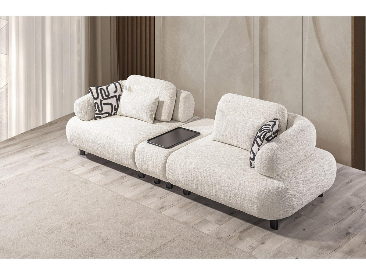 SOFA Barcelona 4-Sitzer Webstoff Creme - Creme, Holz/Textil (270/79/110cm) - Villa Möbel