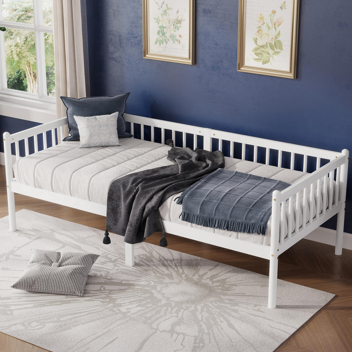 TAGESBETT 90x200 cm Massivholz, Einzelbett mit Lattenrost, Weiß - Weiß, Holz/Holzwerkstoff (90/200cm) - LVHOM