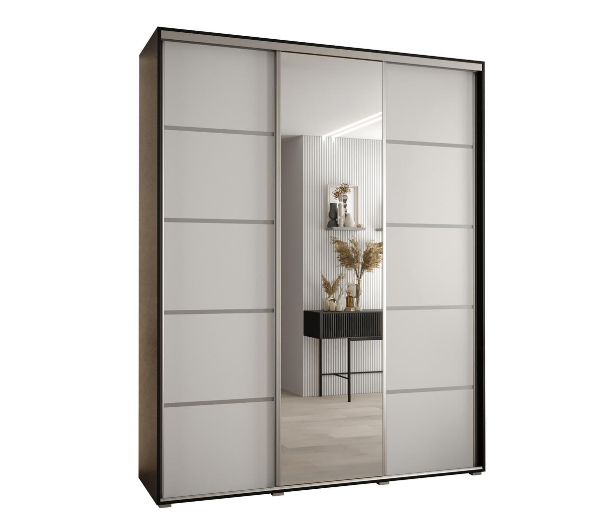 SCHWEBETÜRENSCHRANK 235,2/190/45 3-türig - Silberfarben/Schwarz, Holz/Metall (190/235/45cm) - Abiks Möbel