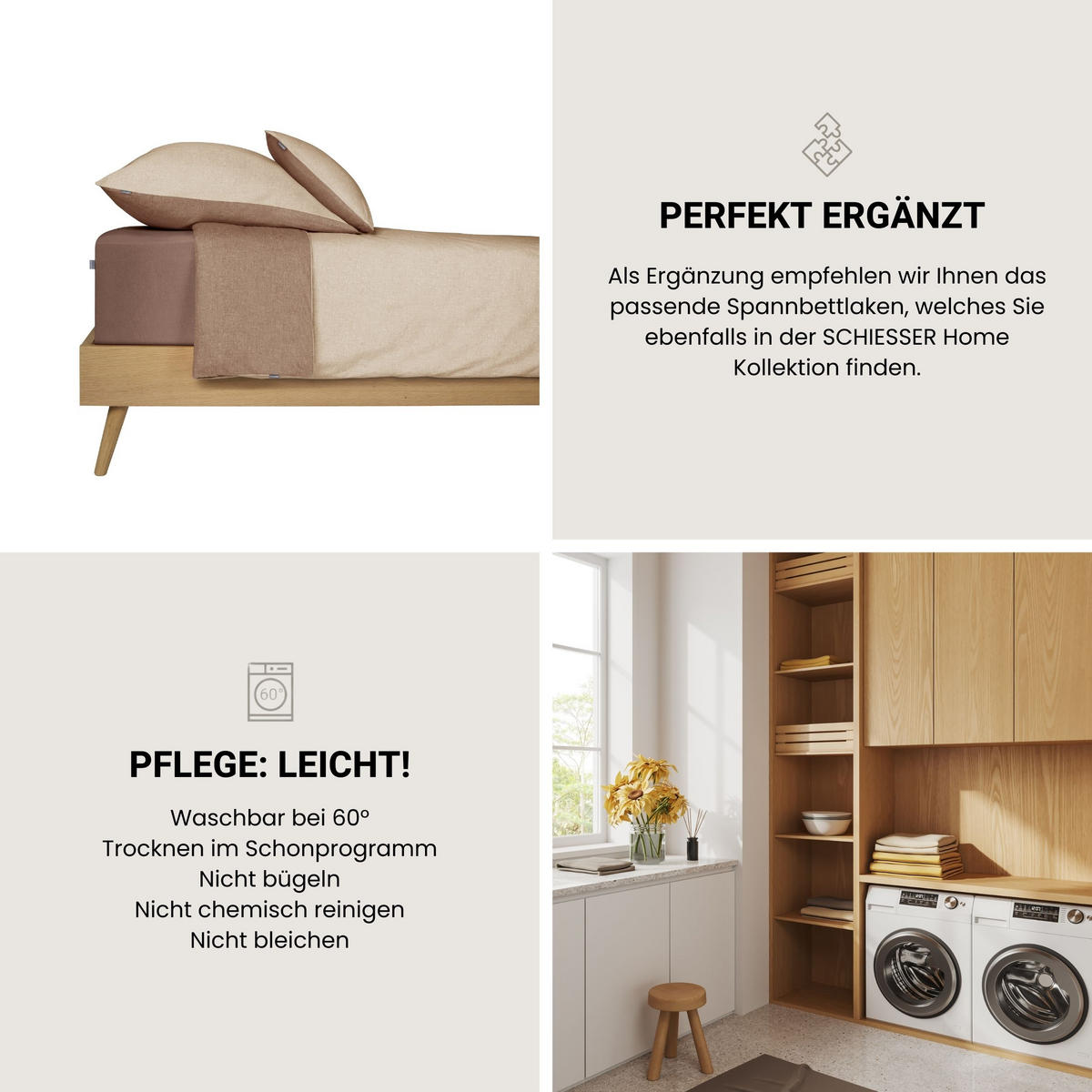BETTWÄSCHESET Doubleface - Renforcé - 2-teilig - 135 x 200 cm - Sand - Sandfarben, Textil (135/200cm) - SCHIESSER