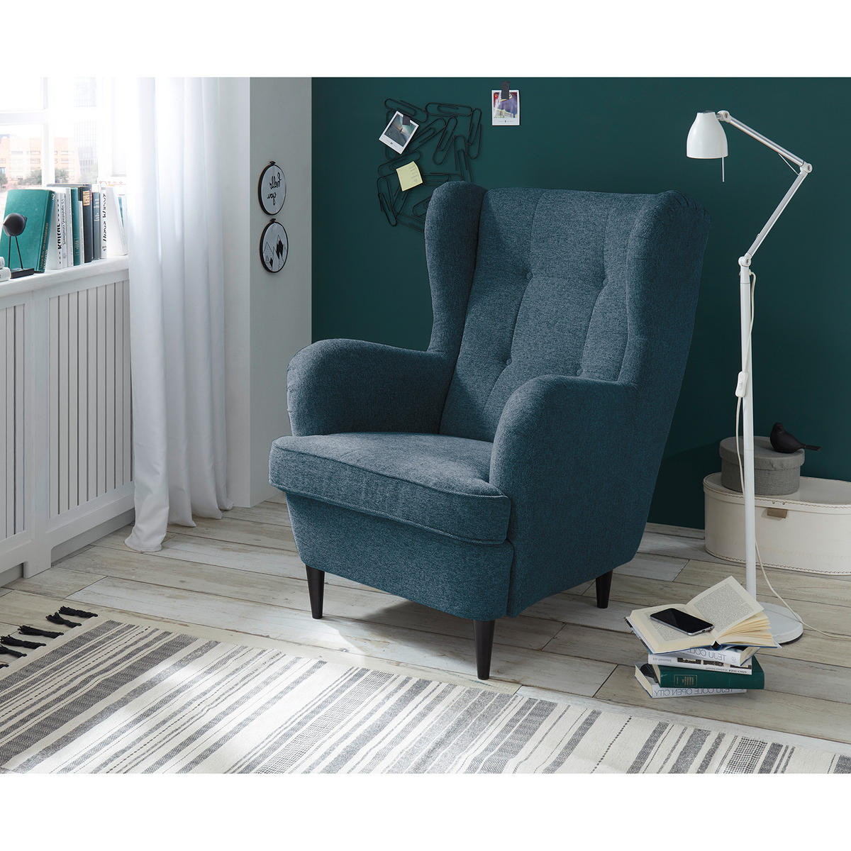 SESSEL - Schwarz/Dunkelblau, Holz/Buchenholz (78/102/98cm) - home24