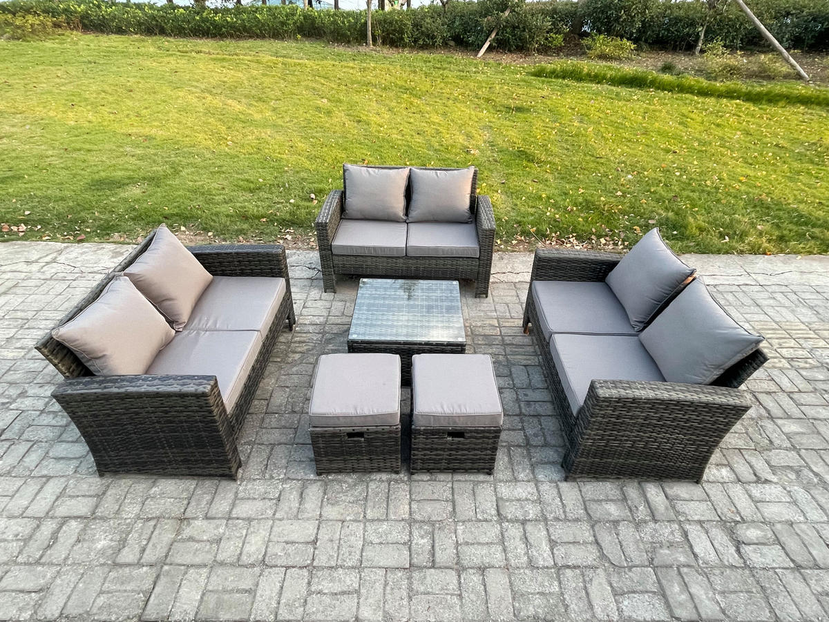GARTENSOFA Hohe Rückenlehne Polyrattan Dunkelgrau 7-Sitzer - Dunkelgrau, Metall - Fimous