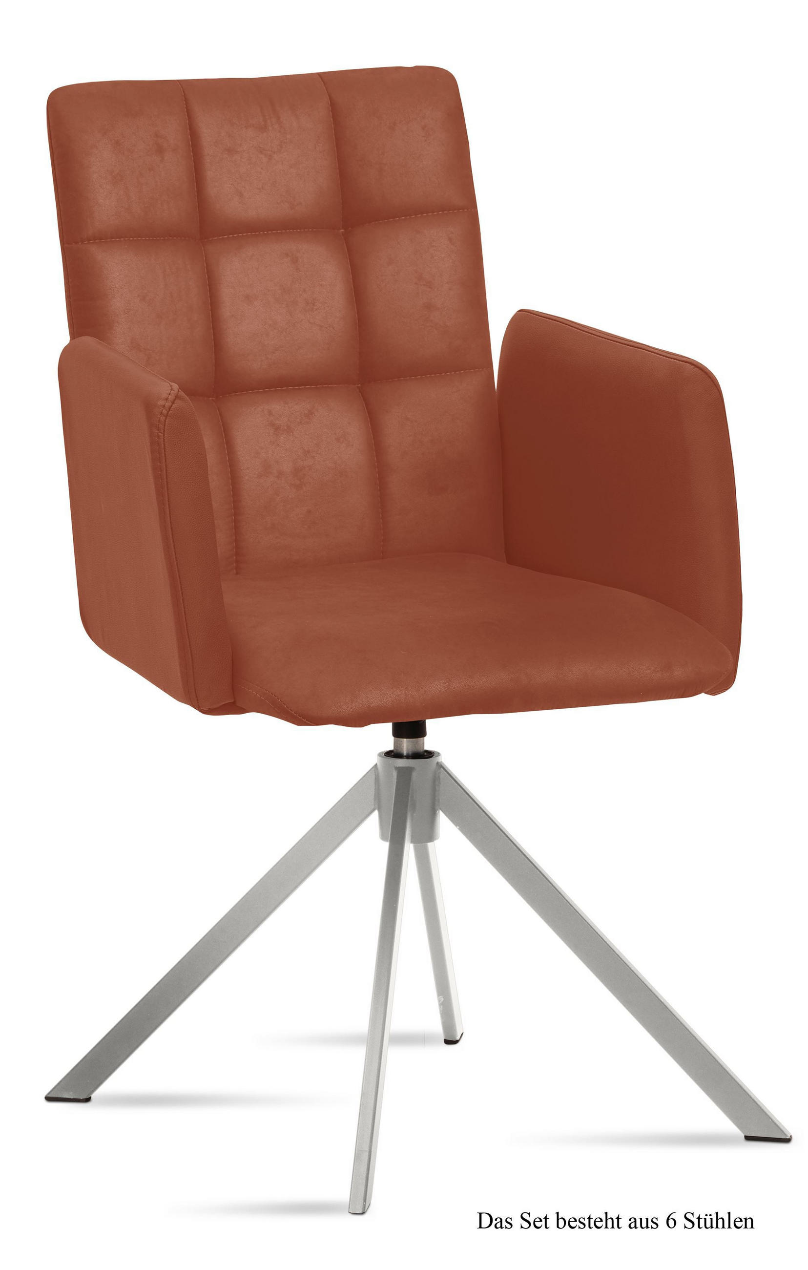 ARMLEHNSTUHL drehbar (6er-Set) Drusie 52x91x60 Edelstahl/Cognac - Edelstahlfarben/Cognac, Kunststoff (60/91/52cm) - 58aufmkessel