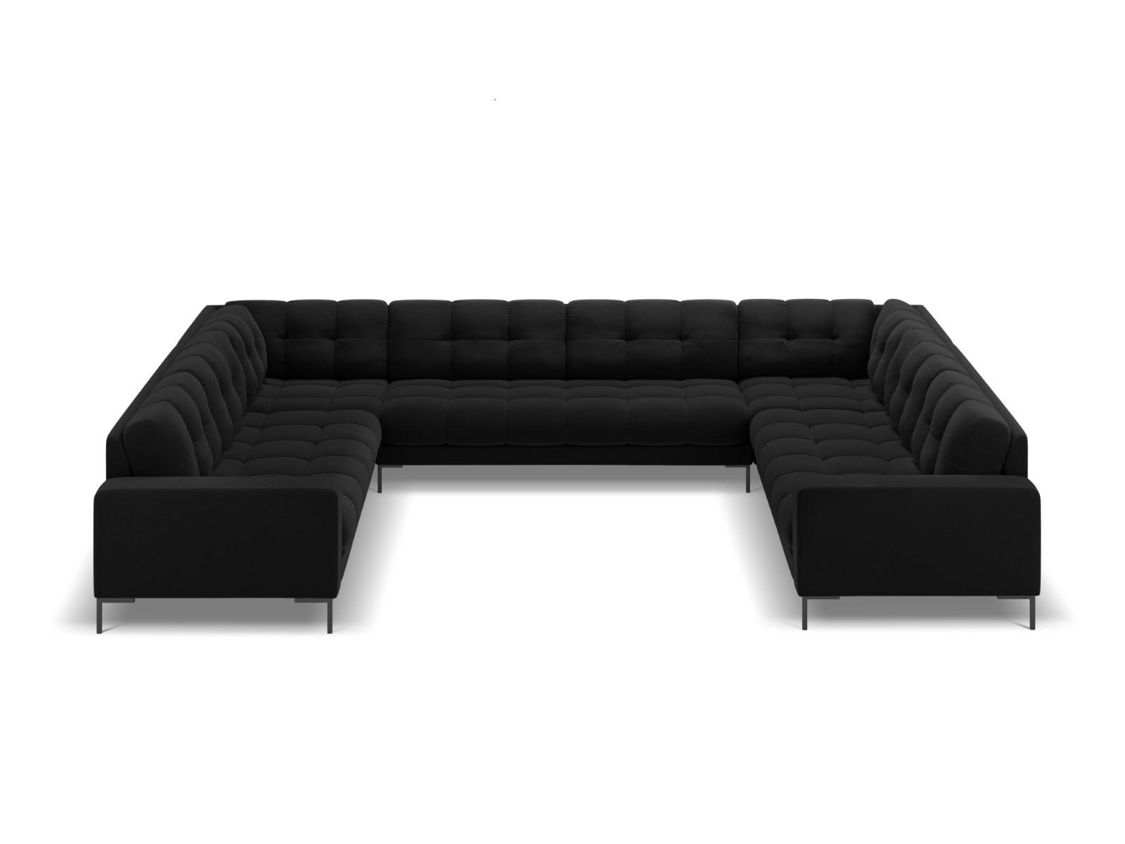 PANORAMASOFA Mamaia aus Samt schwarz 9 Sitzplätze - Schwarz, Textil (256/75/337cm) - Micadoni