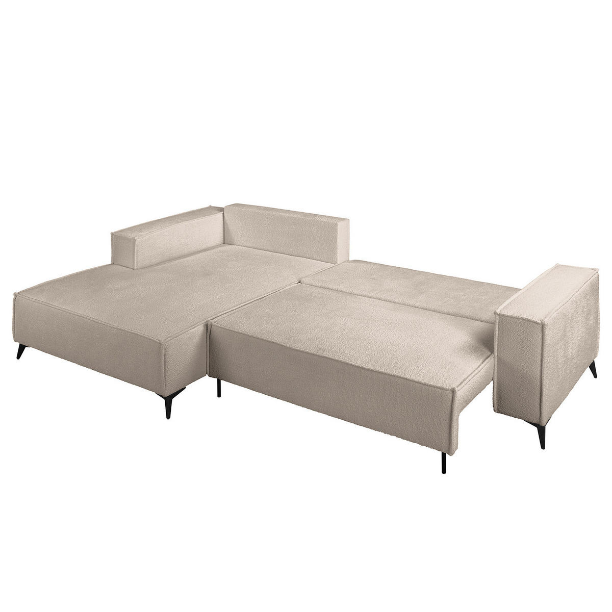 ECKSOFA mit Schlaffunktion - Taupe/Schwarz, Textil (294/185cm) - home24