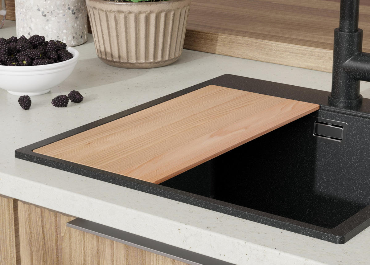 SPÜLBECKEN Oslo, 3-er set Anthrazit 48/50 cm, 1 Becken + Ablauf-Set + Schneidebrett ab 50er Unterschrank - Chromfarben/Anthrazit, Kunststoff (48/20/50cm) - Primagran