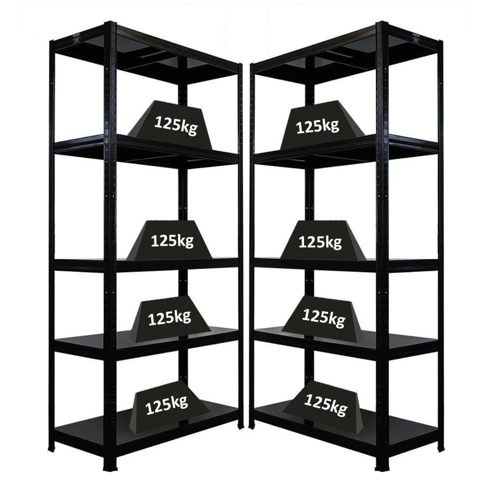 SCHWERLASTREGAL Ragnar 2er-Set 180x90x40cm 5 Stahlplatten-Ebenen Fachlast 125 kg Schwarz - Silberfarben, Metall (90/180/40cm) - PROREGAL