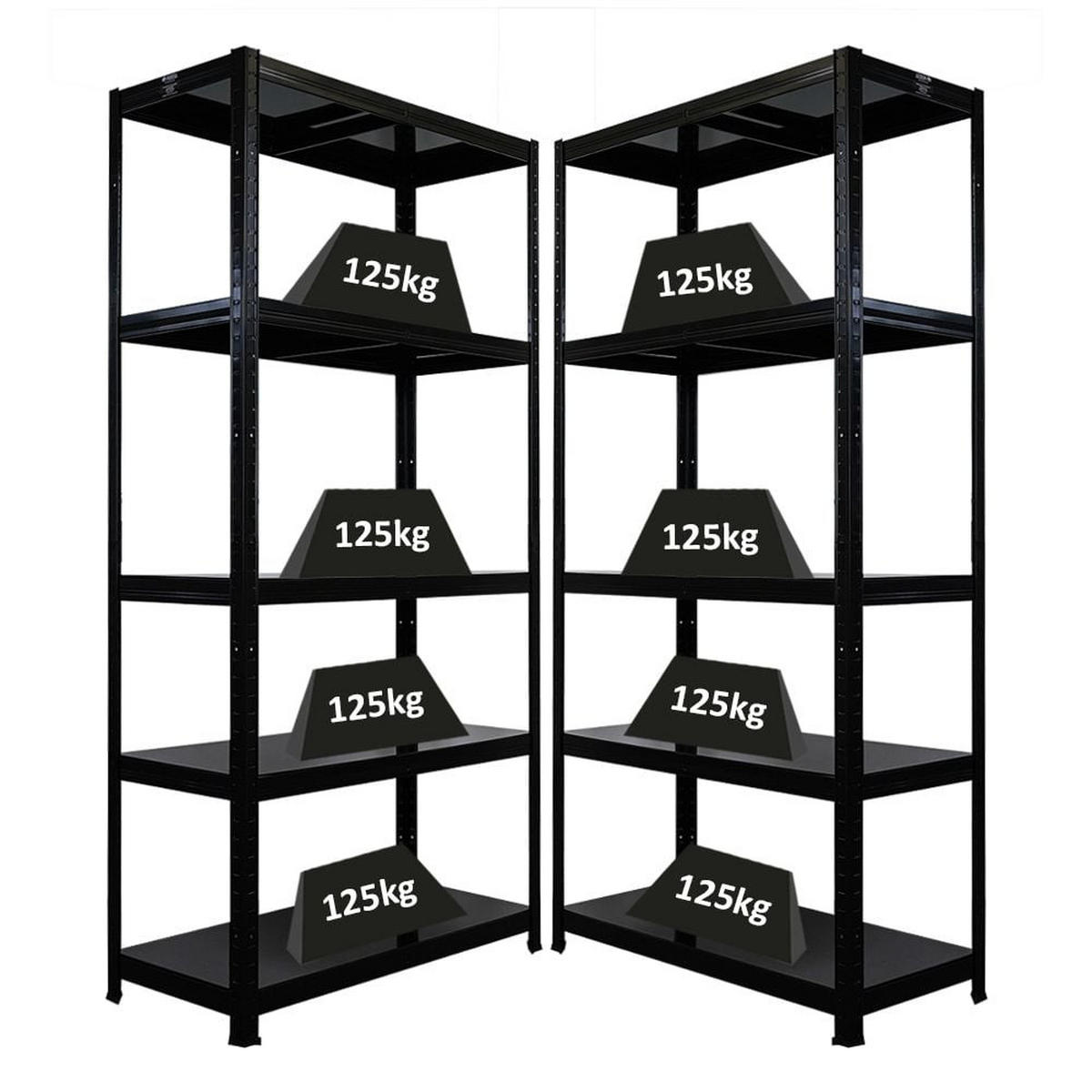 SCHWERLASTREGAL Ragnar 2er-Set 180x90x40cm 5 Stahlplatten-Ebenen Fachlast 125 kg Schwarz - Silberfarben, Metall (90/180/40cm) - PROREGAL