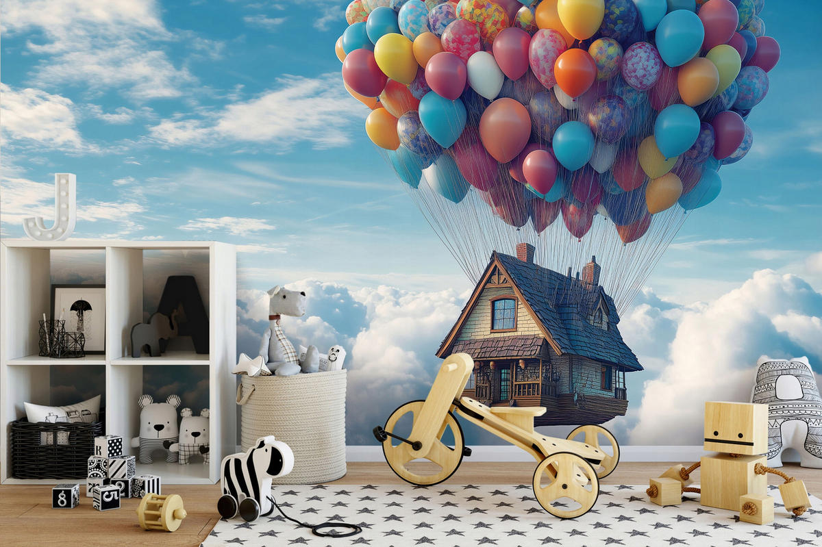 FOTOTAPETE Kinderzimmer Mädchen Märchenhafte Luftballons Himmel 250x175 - Multicolor, Papier (250/175cm) - Wallarena