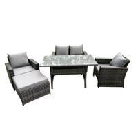 GARTENMÖBELGARNITUR Polyrattan Dunkelgrau 5-Sitzer - Dunkelgrau/Grau, Glas/Kunststoff - Fimous