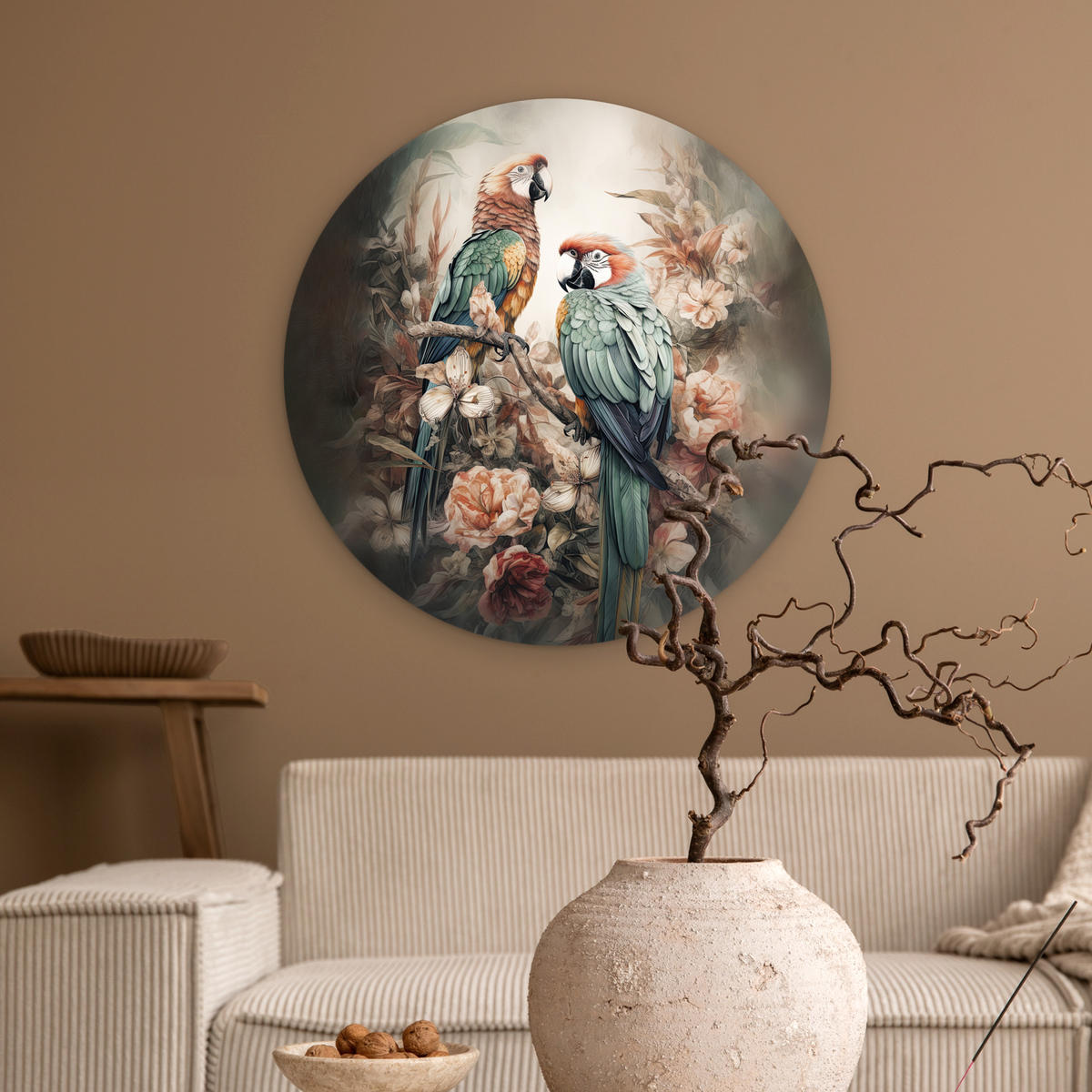 WANDBILD Papageien - Vögel - Natur - Blumen 60x60 cm - Baltimorefarben, Kunststoff (60/60cm) - MuchoWow