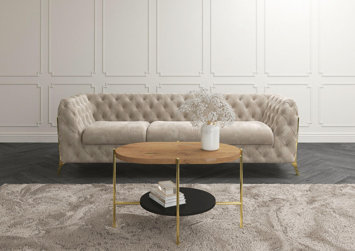COUCHTISCH Arena Eiche, Gold, Oval - Eichefarben/Goldfarben, Holzwerkstoff/Metall (50/80/50cm) - Dancan