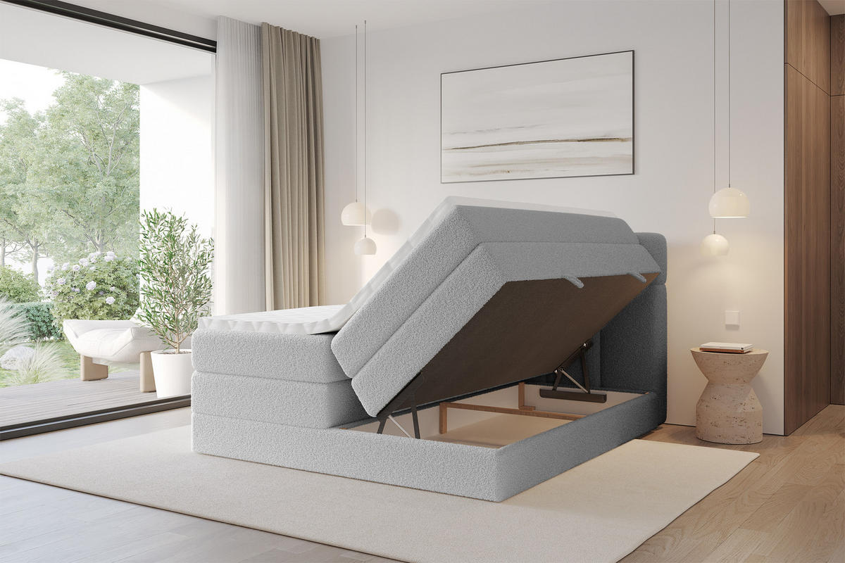 BOXBETT mit Matratze H3/H4 - FAMA KING - 160x200 cm Hellgrau Quelle - Hellgrau, Holzwerkstoff (160/200cm) - ALTDECOR