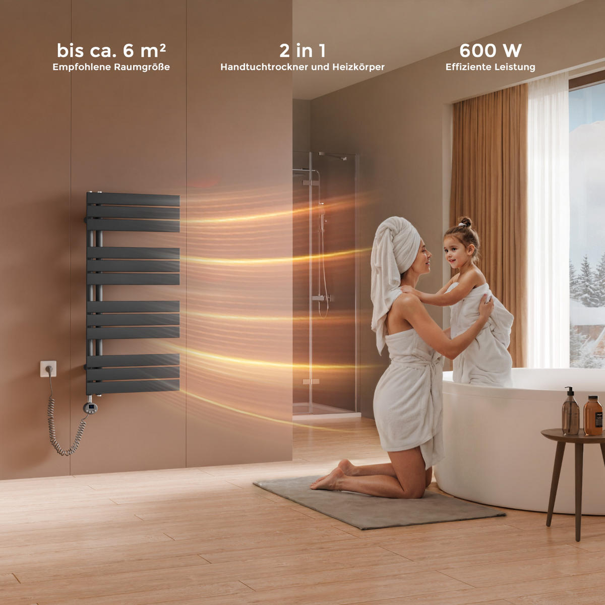 HANDTUCHHEIZKÖRPER 104,1/50 cm anthrazit elektrisch 600 W mit WLAN-Thermostat - Anthrazit, Metall (50/104/5.9cm) - S'AFIELINA