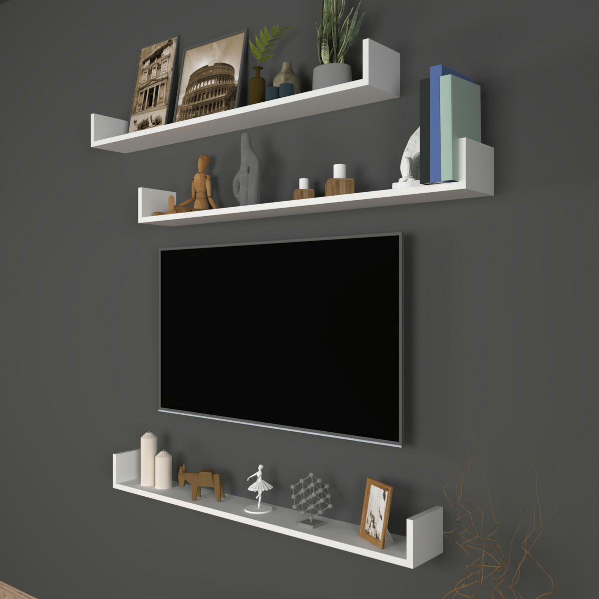 WANDREGAL-SET 3 TLG. Höganäs - Weiß, Holzwerkstoff (120/12/15cm) - [en.casa]