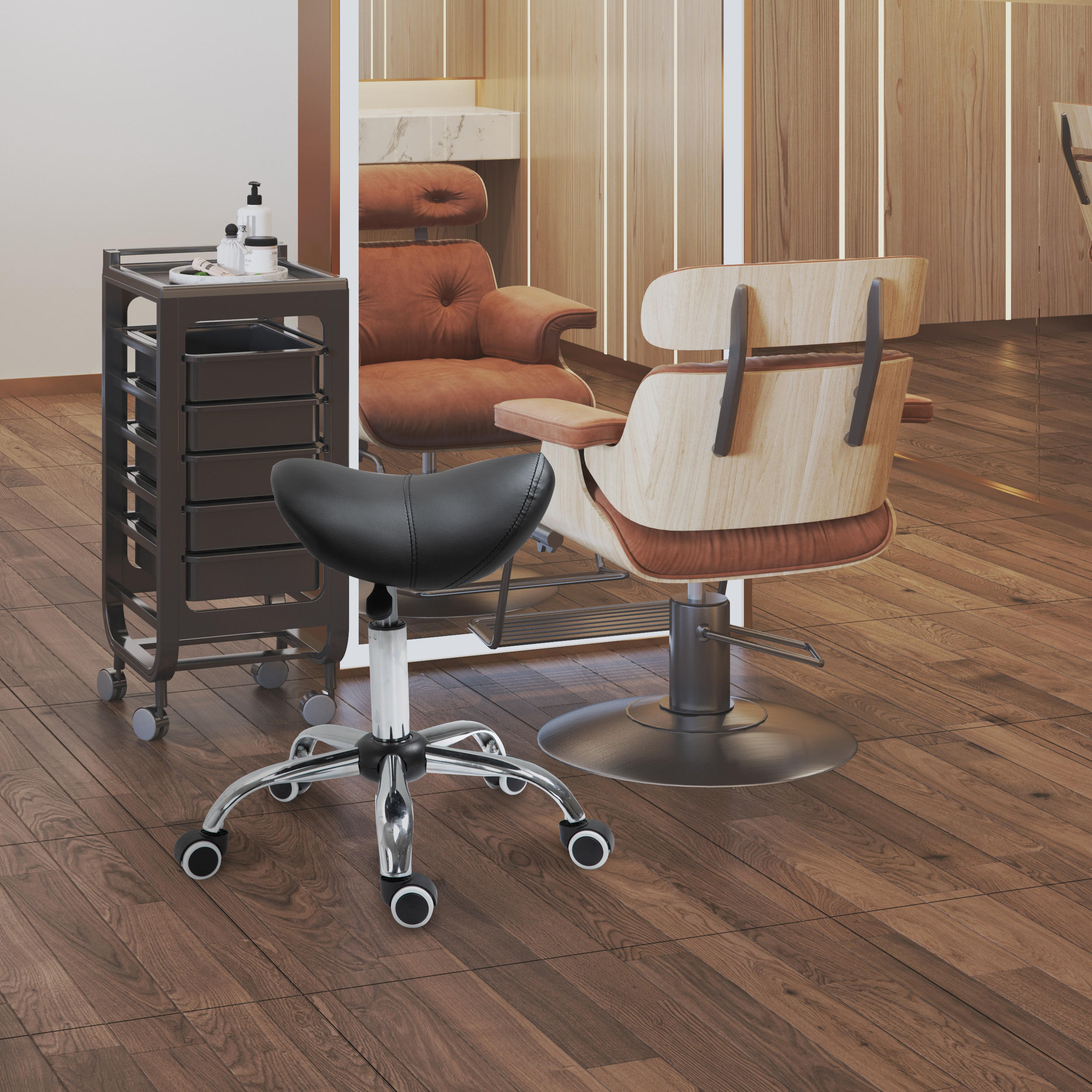 SATTELHOCKER, Arbeitshocker, Schwarz - Schwarz, Kunststoff (53/49/52cm) - HOMCOM