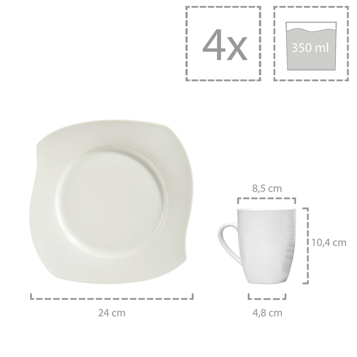 KOMBISERVICE AVALON - 16 teilig aus Porzellan - Weiß, Keramik (24/22.5/30cm) - Sänger