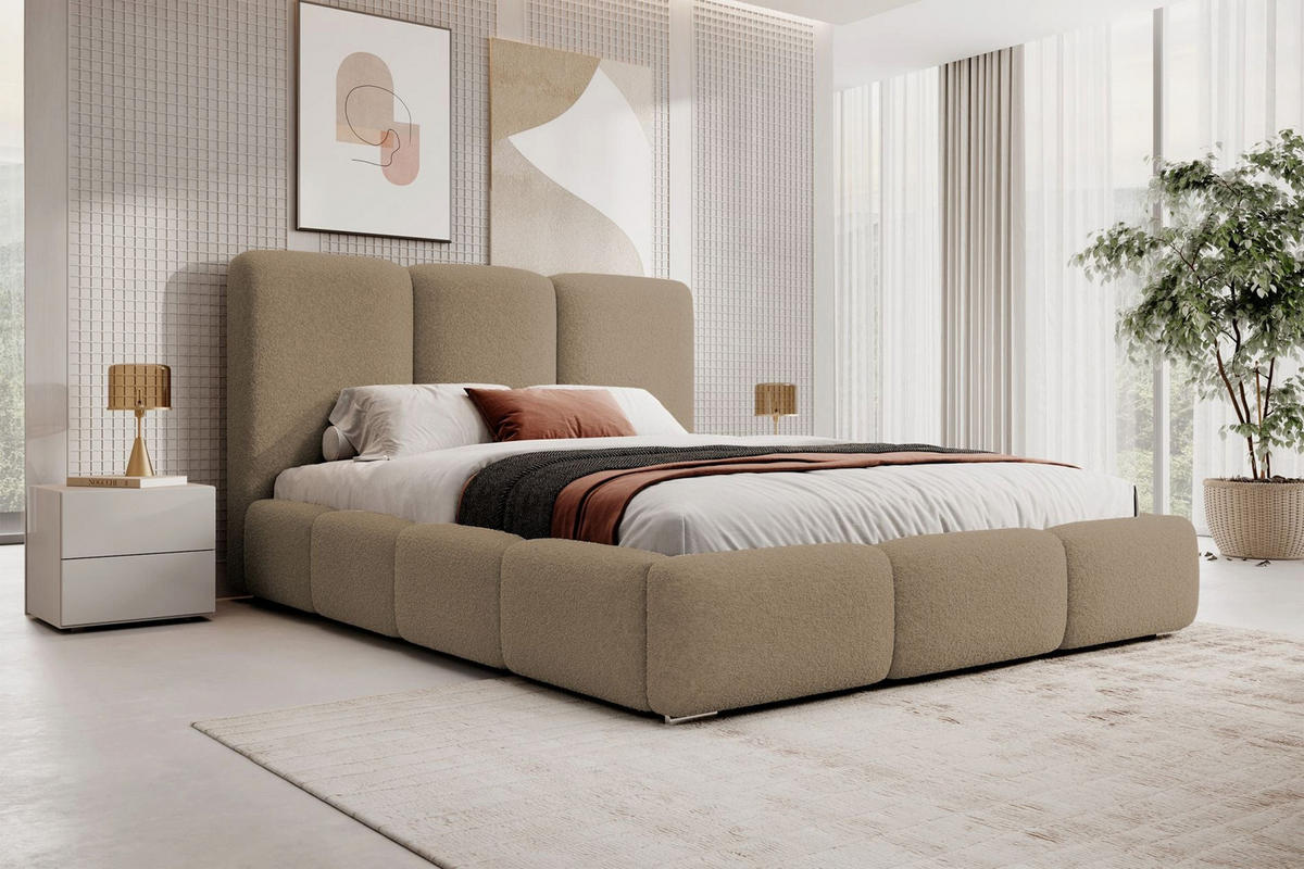 POLSTERBETT Bauro mit Bouclé-Bezug Karamell 160x200 cm - Hellbraun/Silberfarben, Textil (160/200cm) - Selsey