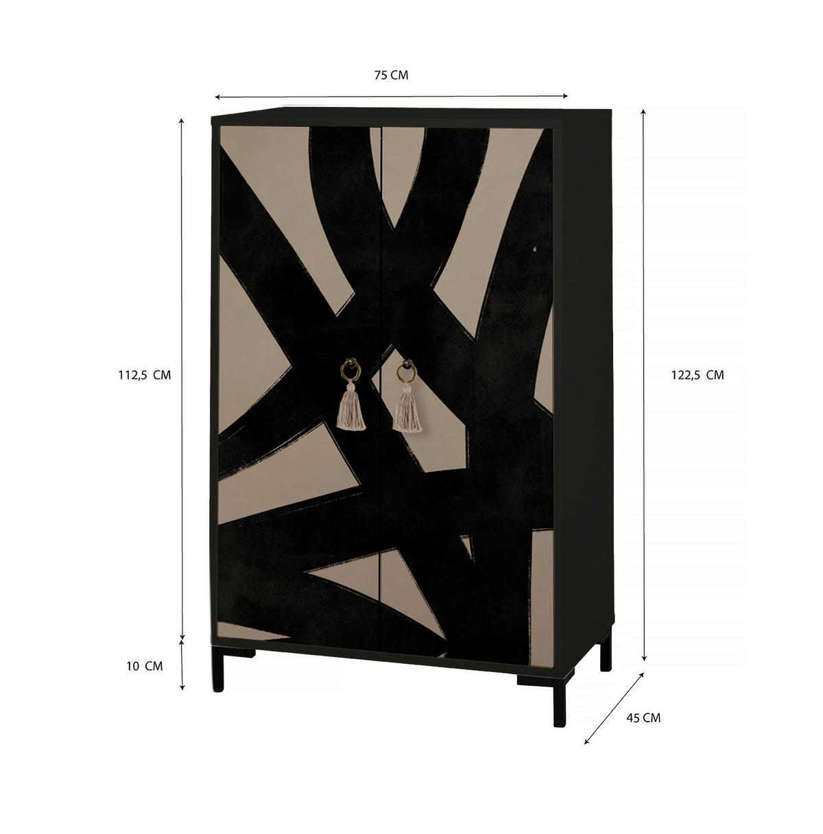 SIDEBOARD aus MDF mit 2 dekorativen Türen WALTER - Schwarz, Holzwerkstoff (45/123/75cm) - RNT By Really Nice Things