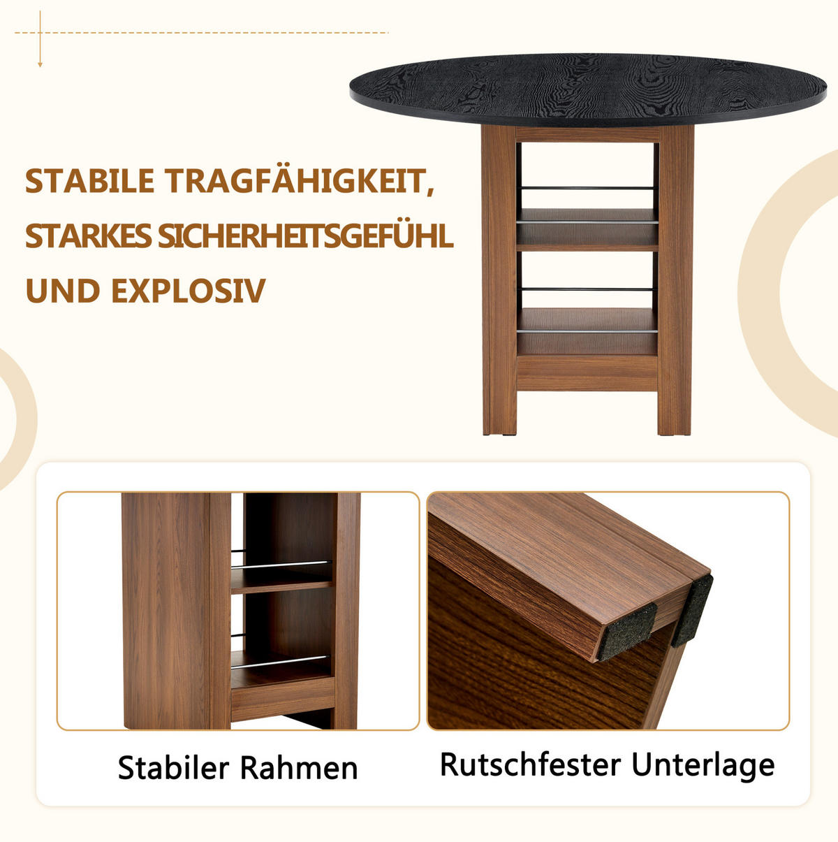 ESSTISCH aus MDF 100x100x76 cm Walnuss-Schwarz mit Stauraumfächern und pflegeleichter Tischplatte - Schwarz, Holzwerkstoff (100/100/76cm) - Modfu