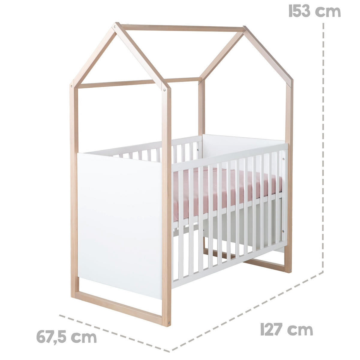 KISÁGY ÉS BABAÖBÖL Cabane 2 az 1-ben 60 x 120 cm - tölgyfa/fehér, fa (60/120cm) - Roba