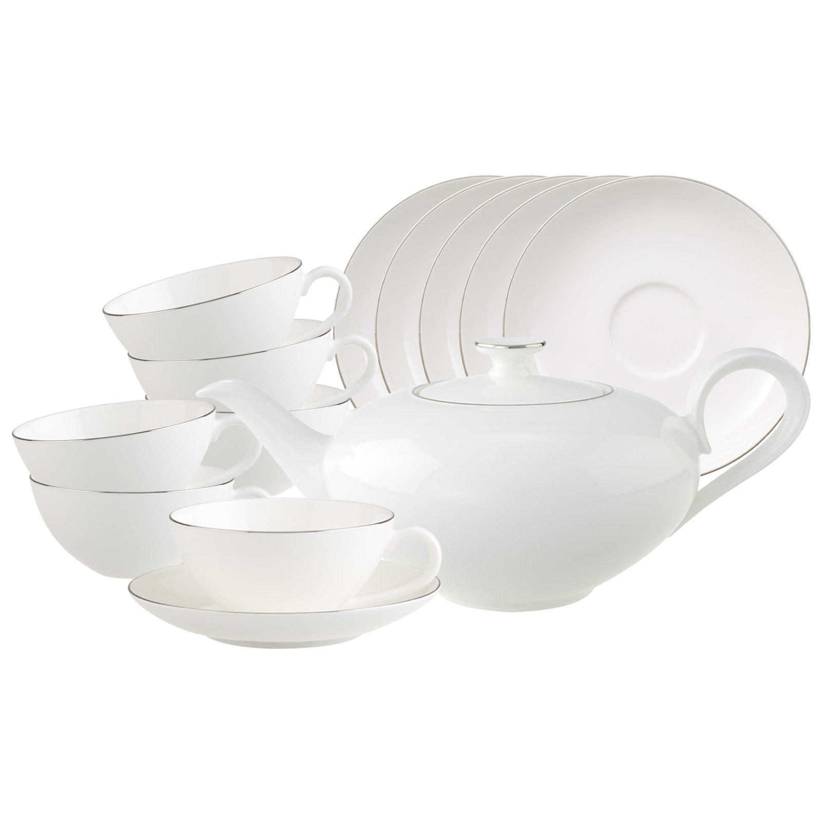 TEESERVICE Anmut Platinum No.1 weiß 13er Set, 6er Set - Weiß, Keramik (1/1/1cm) - Villeroy & Boch