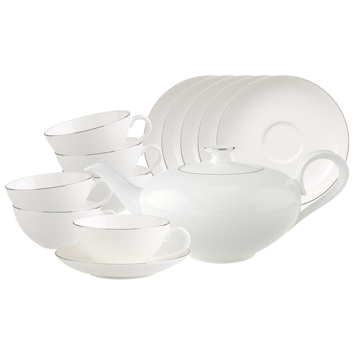 TEESERVICE Anmut Platinum No.1 weiß 13er Set, 6er Set - Weiß, Keramik (1/1/1cm) - Villeroy & Boch