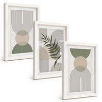 BILDER SET 3er Set - 20x30 cm Weißer Rahmen - Abstrakte Formen mit Grün - Weiß, Kunststoff (20/30cm) - TULUP