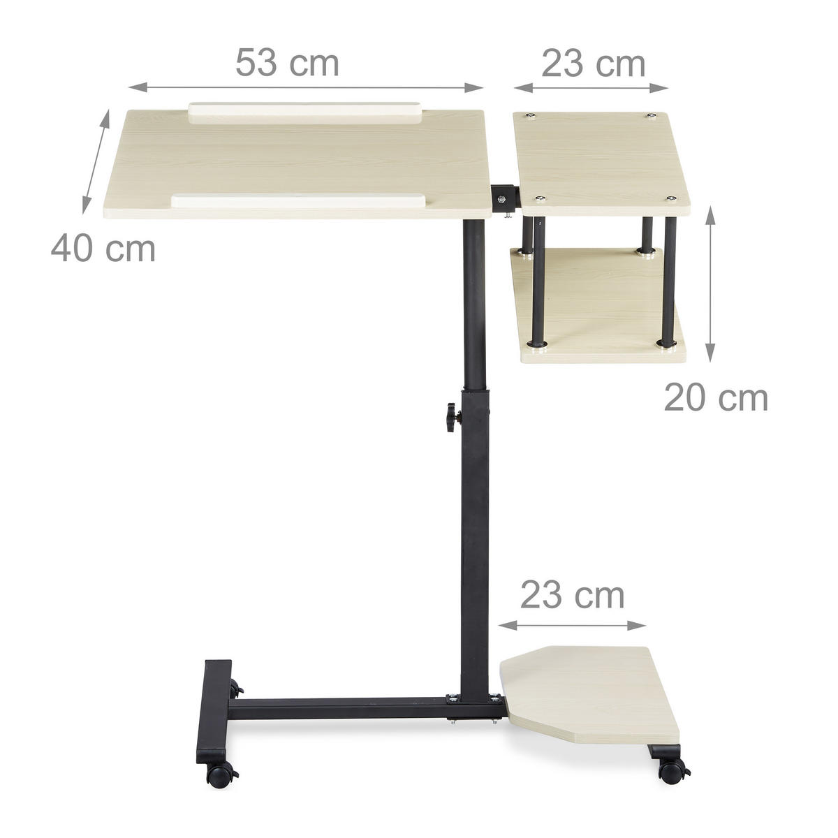 LAPTOPTISCH Creme XL höhenverstellbar mit Rollen - Multicolor, Holzwerkstoff/Metall (40/77/100cm) - Relaxdays
