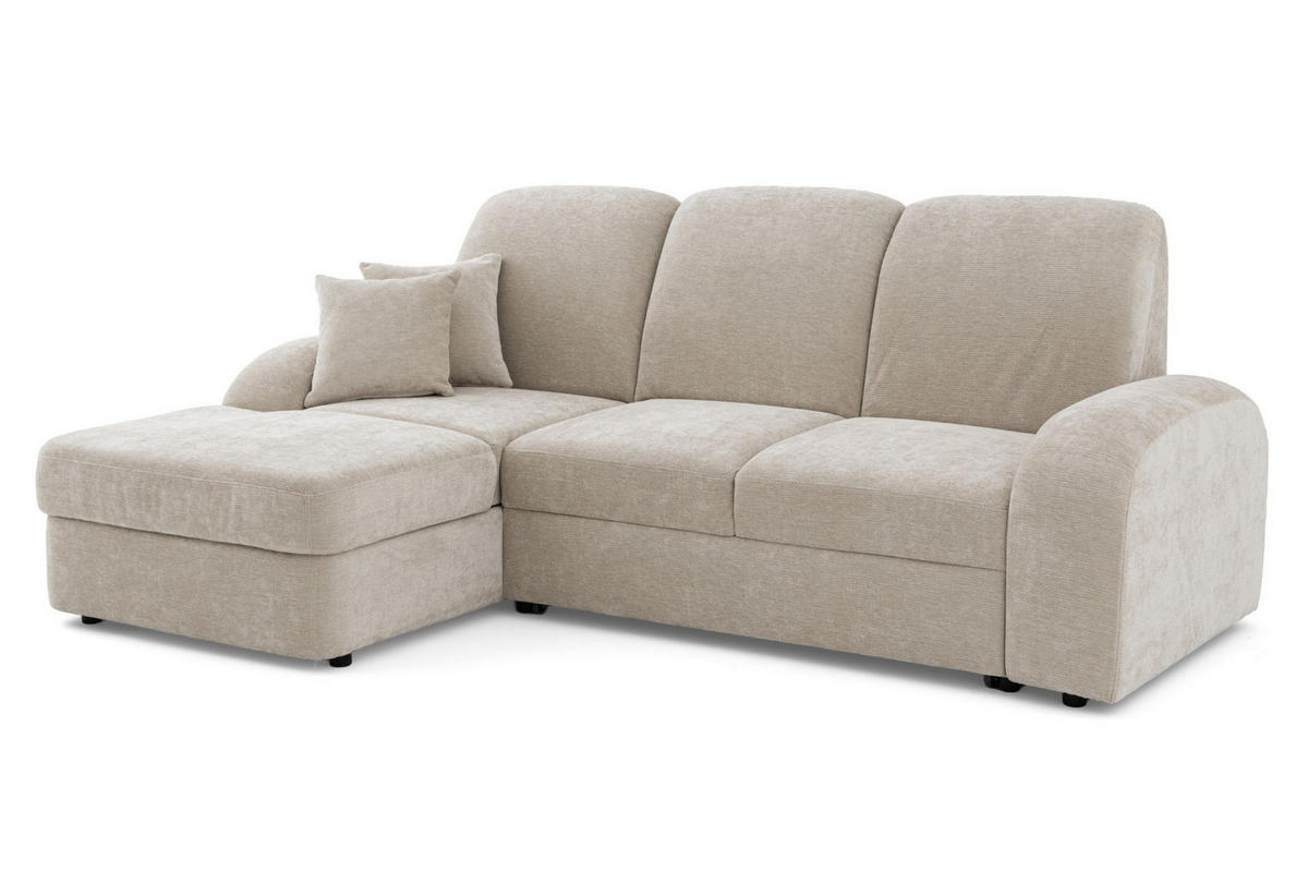 ECKSOFA VIBE S Links mit Schlaffunktion 130x202 Chenille Beige - Beige/Schwarz, Holz/Kunststoff (255/156cm) - Muffo