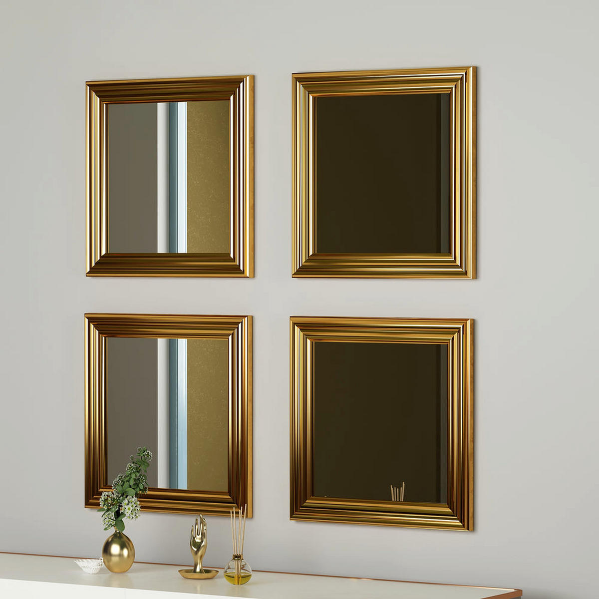 SPIEGEL Loza 4er Gold - Goldfarben, Kunststoff (40/40/2.4cm) - moebel17