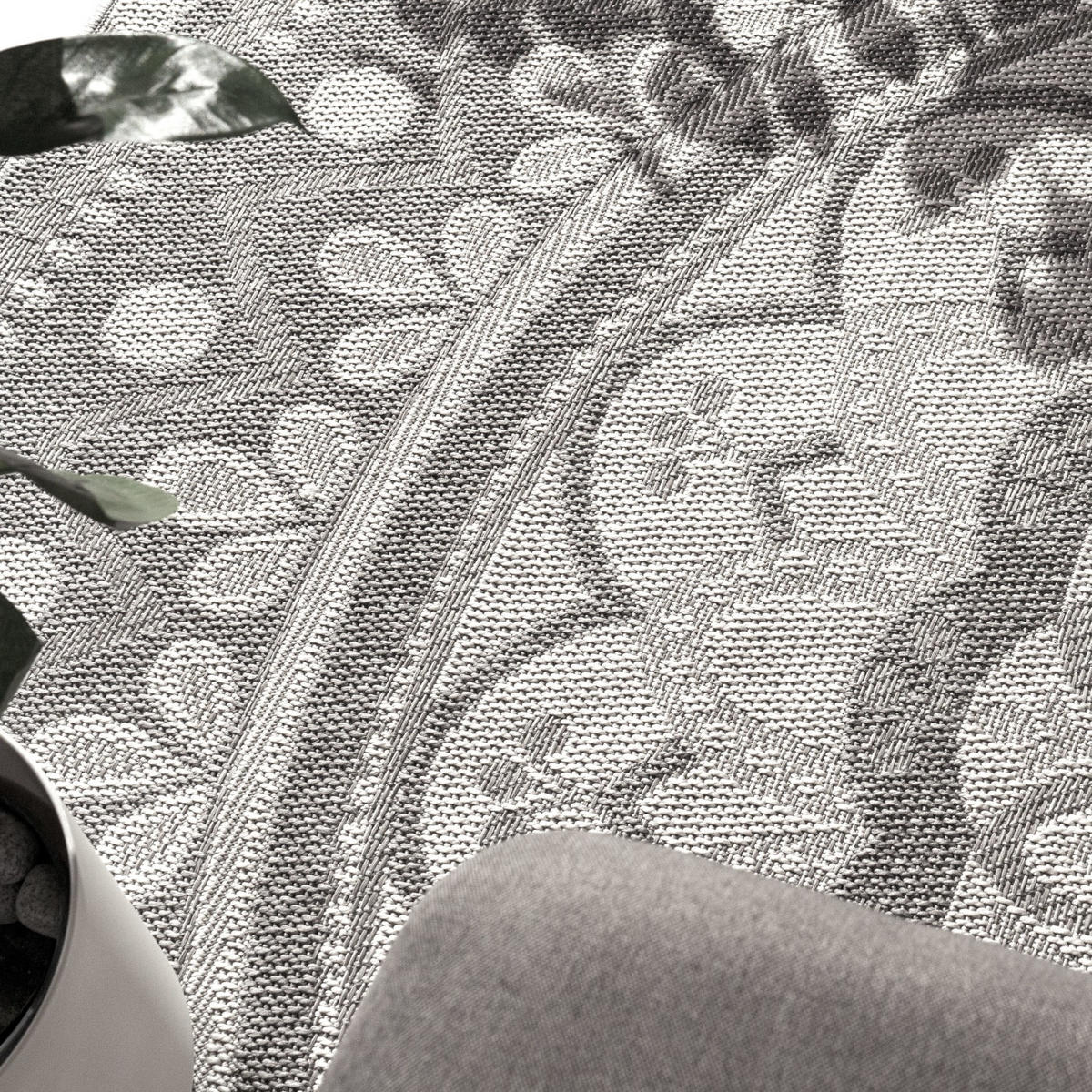 TEPPICH Kurzflor Mandala Wohnzimmer schmutzabweisend Grau Rechteckig 160x220 - Grau, Textil (160/220cm) - KADIMA DESIGN