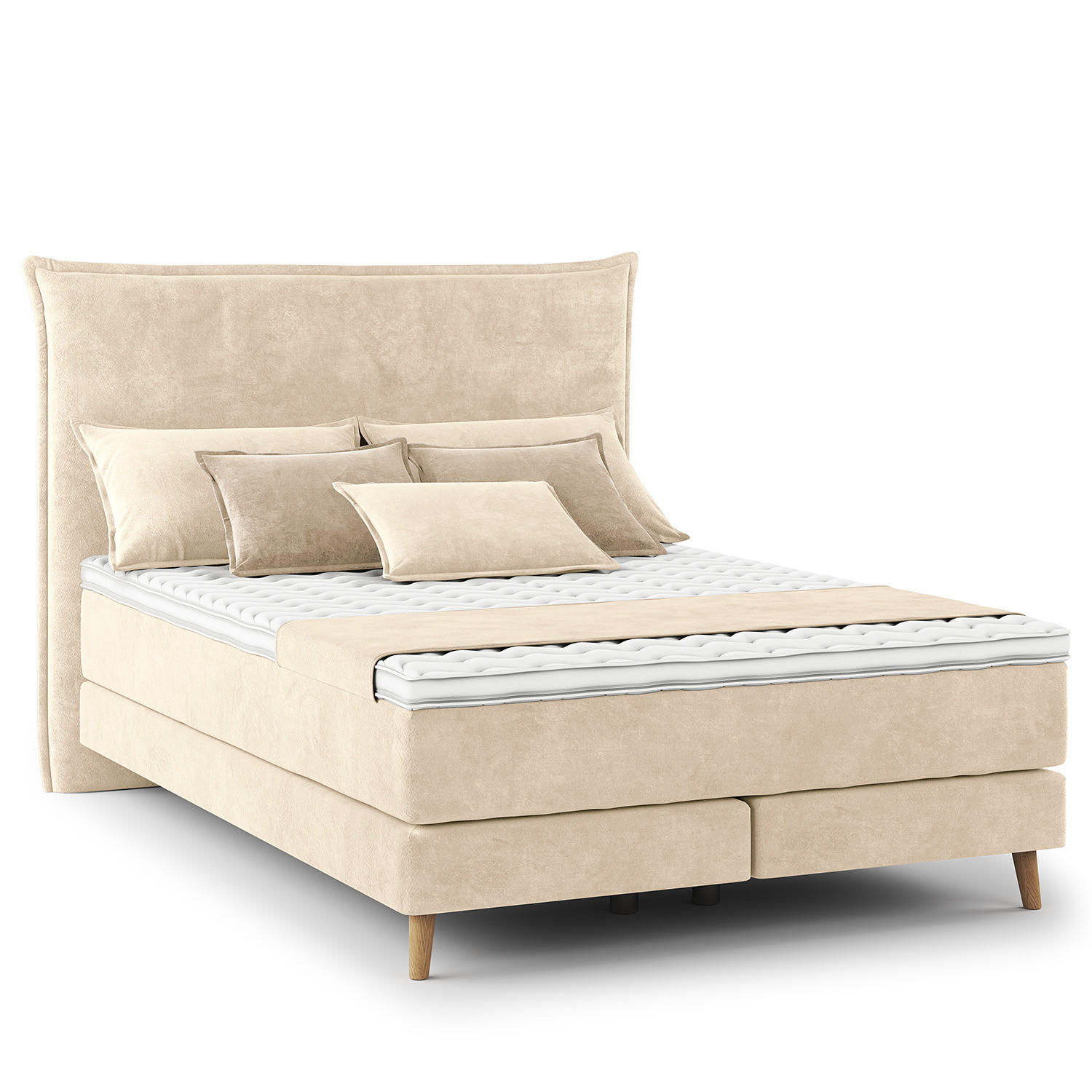 BOXSPRINGBETT - Klassisch - Creme, Holz (140/200cm) - home24