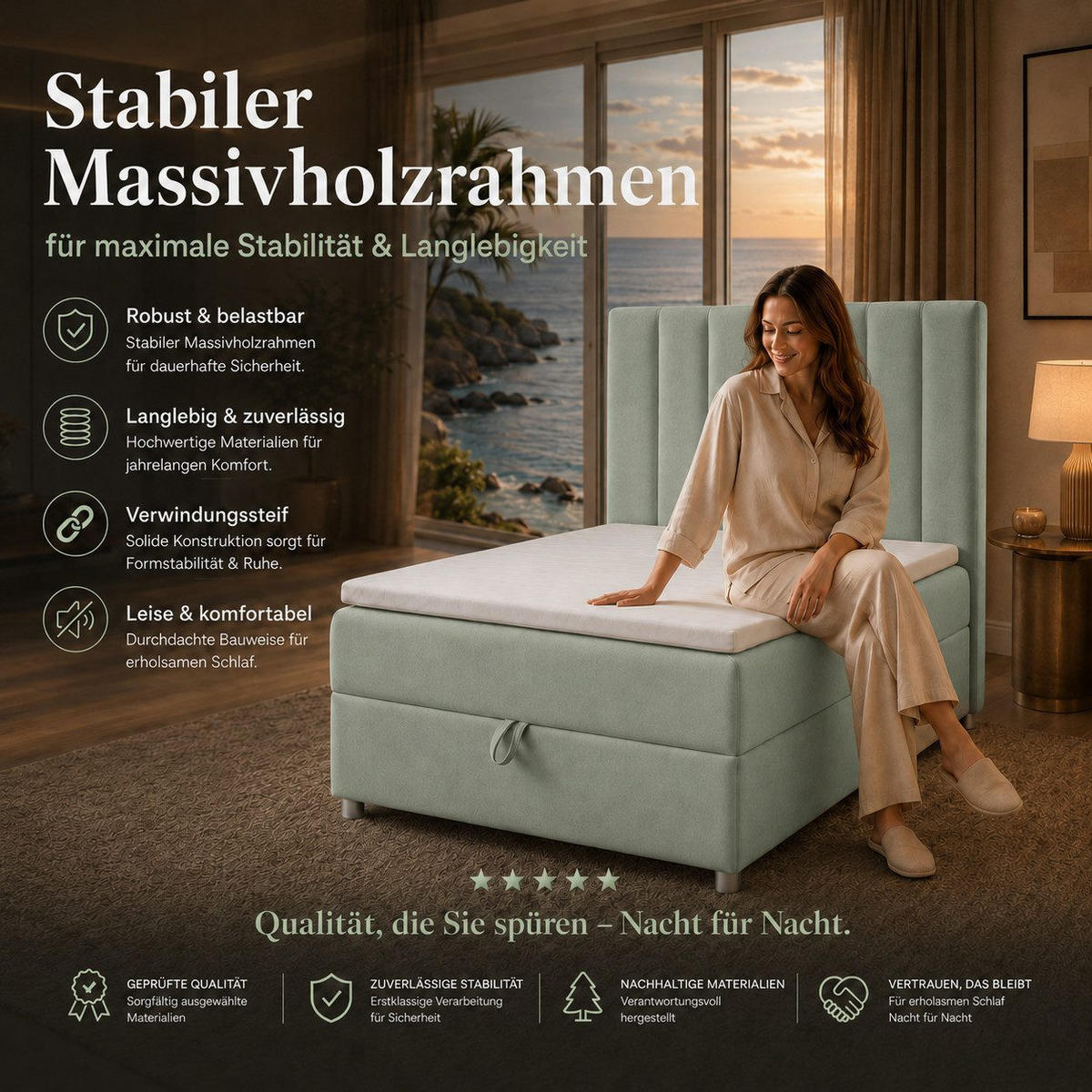 BOXBETT mit Bettkasten Trinity K-10 SINGLE Bonellfederkern inkl. Topper - Mintgrün, Holz/Holzwerkstoff (80/200cm) - Best For Home